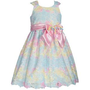 Bonnie Jean Girls 2T-6X Pastel Watercolor Lace Ribbon Bow Party Dress